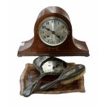 1940's mahogany veneered eight-day Tambour clock with a French eight-day movement striking the hour