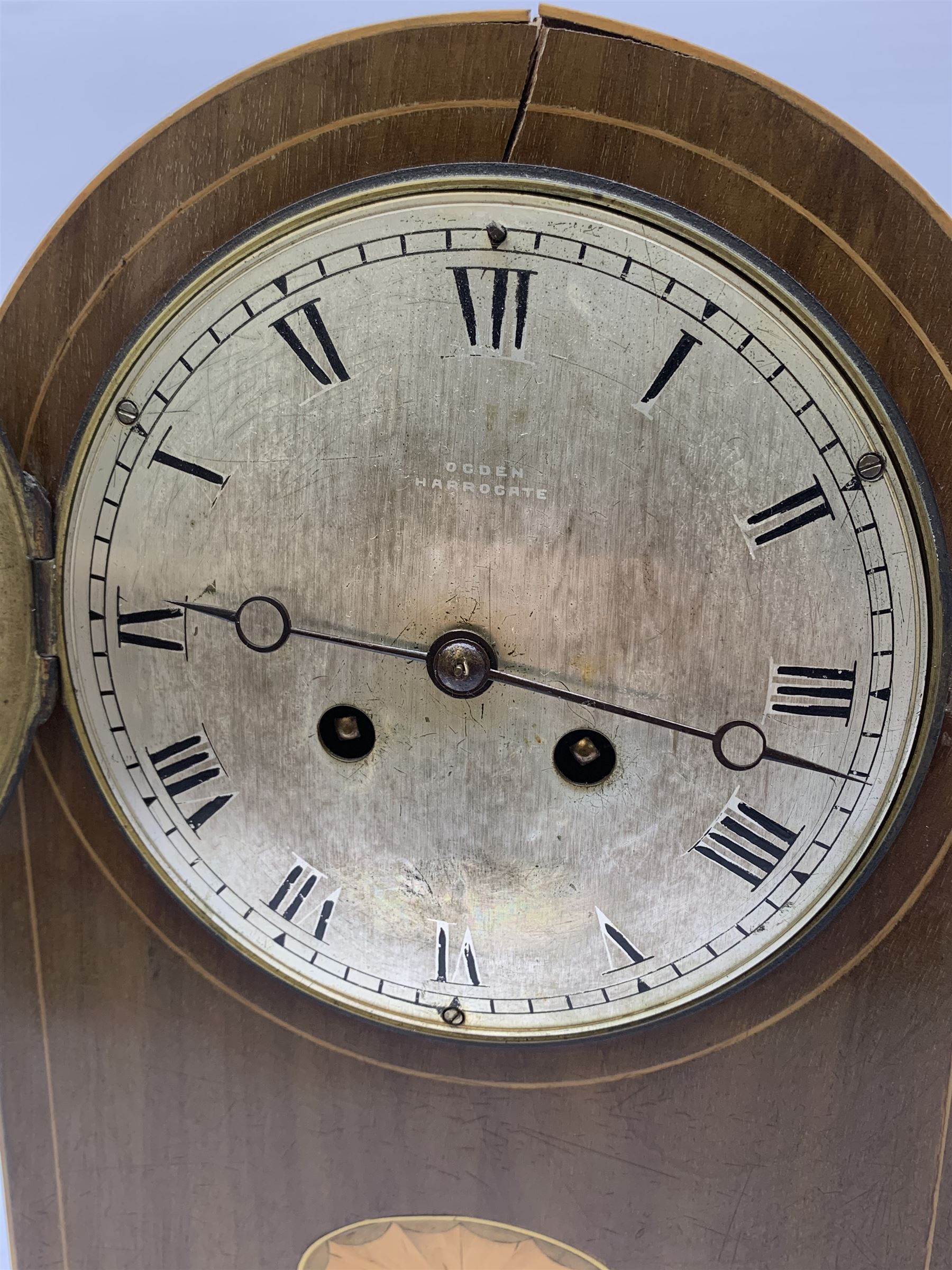 Ogden of Harrogate walnut cased mantel clock with silvered roman dial - Image 5 of 6