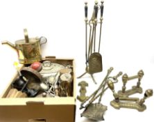 Quantity of brass fireside accessories