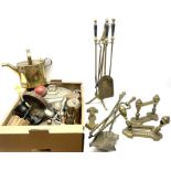 Quantity of brass fireside accessories