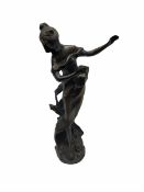 Late 20th century bronze figure modelled as a female figure upon a naturalistically modelled base