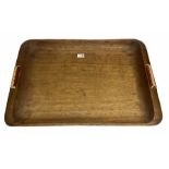 Wooden tray with plaited handles