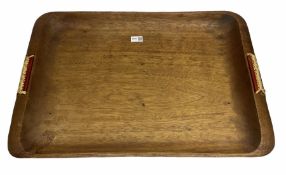 Wooden tray with plaited handles