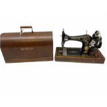 Cased vintage Singer hand sewing machine