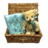 Merrythought for Fortnum & Mason teddy bear with blanket housed in wicker basket