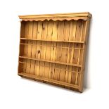 Solid polished pine three tier wall hanging plate rack