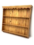 Solid polished pine three tier wall hanging plate rack