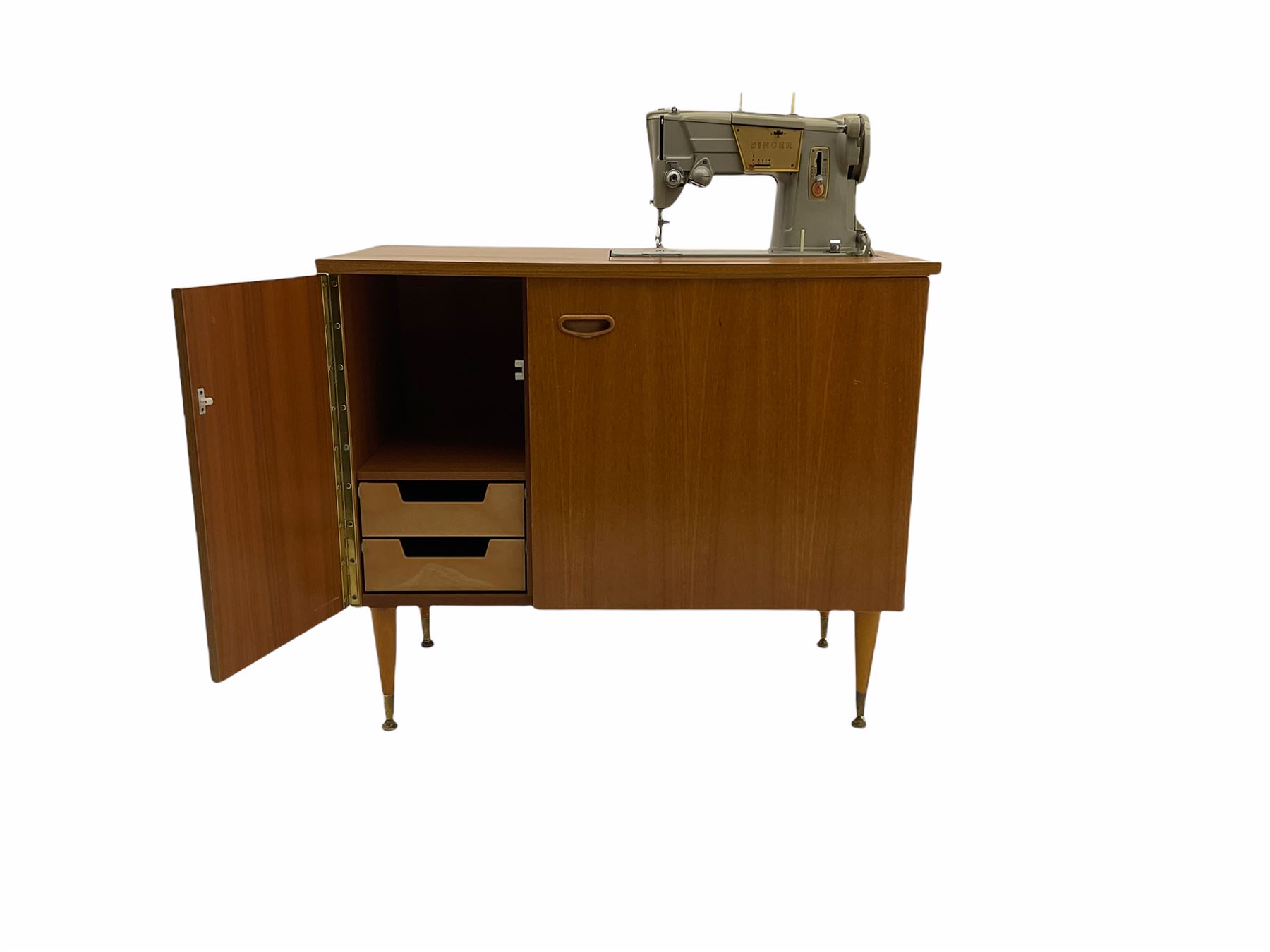 Singer electric sewing machine in teak worktable - Image 2 of 4