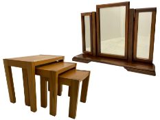 Willis Gambier cherry wood dressing table mirror and light wood nest of tables (2)