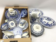 Quantity of blue and white ceramics to include 20th century bowl with painted foliate design