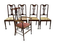 Set four early 20th century beech dining chairs and an early 20th century beech elbow chair