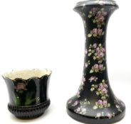 Jardiniere with gilt and floral decoration on a black ground