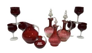 Group of cranberry glass