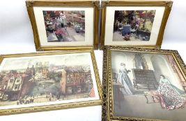 Four framed prints including a scene of York