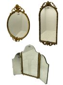 Triple dressing table mirror and two gilt framed mirrors (3)