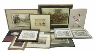 Box of various prints and pictures to include landscape signed A.P Bentall