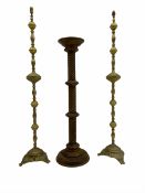 Pair of late 20th century ornate gilt metal and onyx standard lamps and a beech plant stand with twi