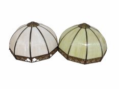 Two bronzed metal and glass light shades (2)