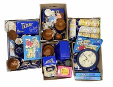 Five boxes of Tetley tea memorabilia and collectables including teapots