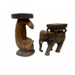 Carved wooden stand in the form of a fish H51.5cm and a carved wooden stand in the form of an elepha