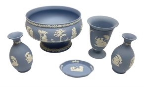Wedgwood blue Jasperware pedestal bowl