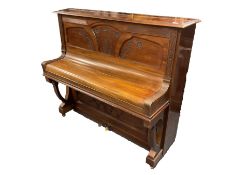 Early 20th century mahogany cast iron overstrung upright piano by Wilhelm Menzel Berlin