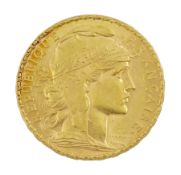 French 1908 gold twenty franc coin