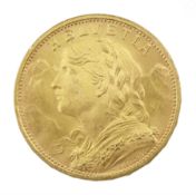 Swiss 1935 gold twenty francs coin