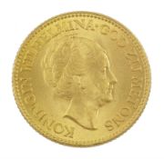 Netherlands 1925 gold ten guilders coin