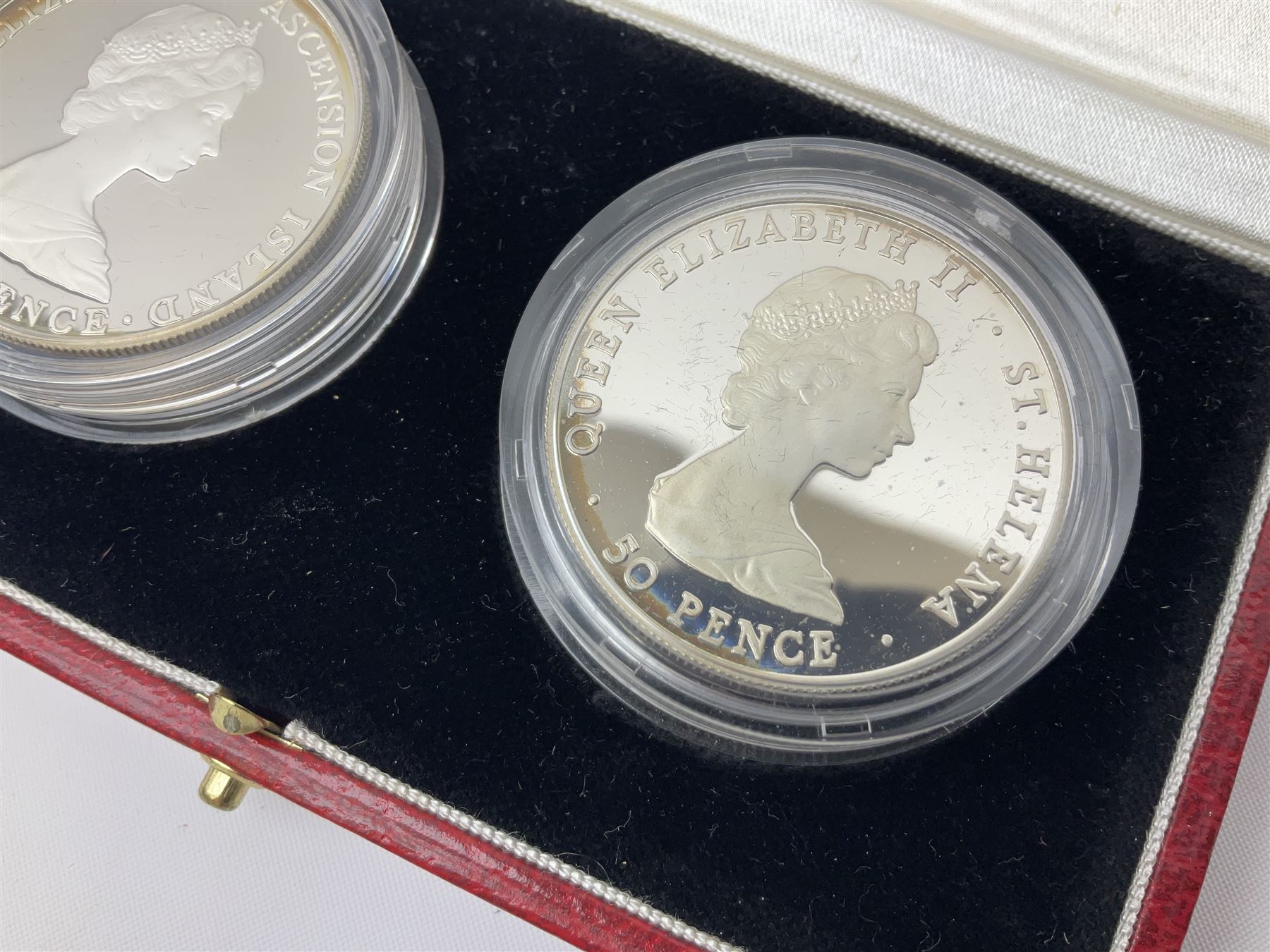 Queen Elizabeth II St. Helena and Ascension Island 1984 silver proof piedfort fifty pence two coin s - Image 4 of 6