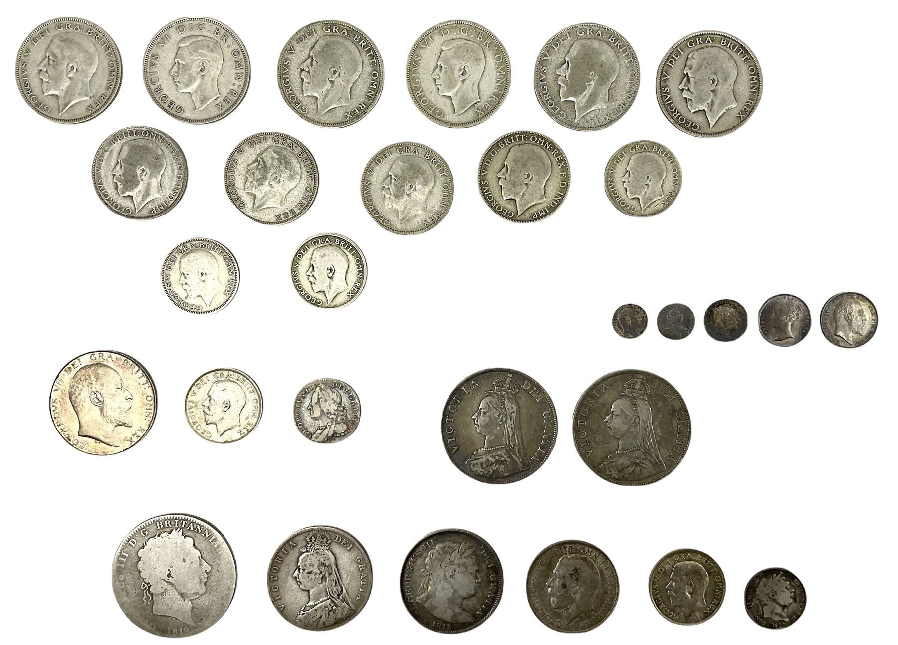 Approximately 140 grams of Great British pre 1920 silver coins including George II 1757 sixpence
