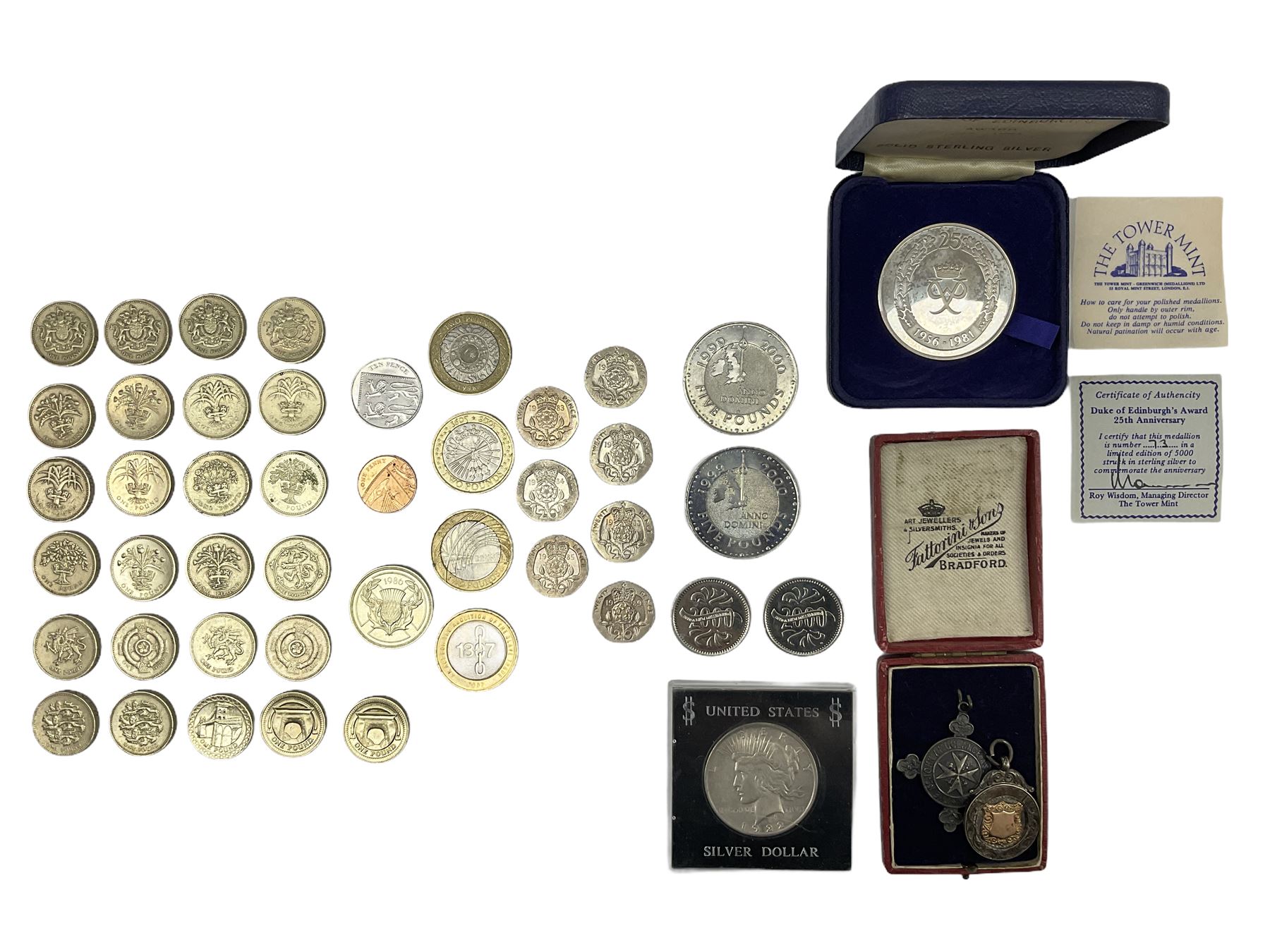 Queen Elizabeth II old round one pound coins