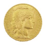 French 1908 gold twenty franc coin