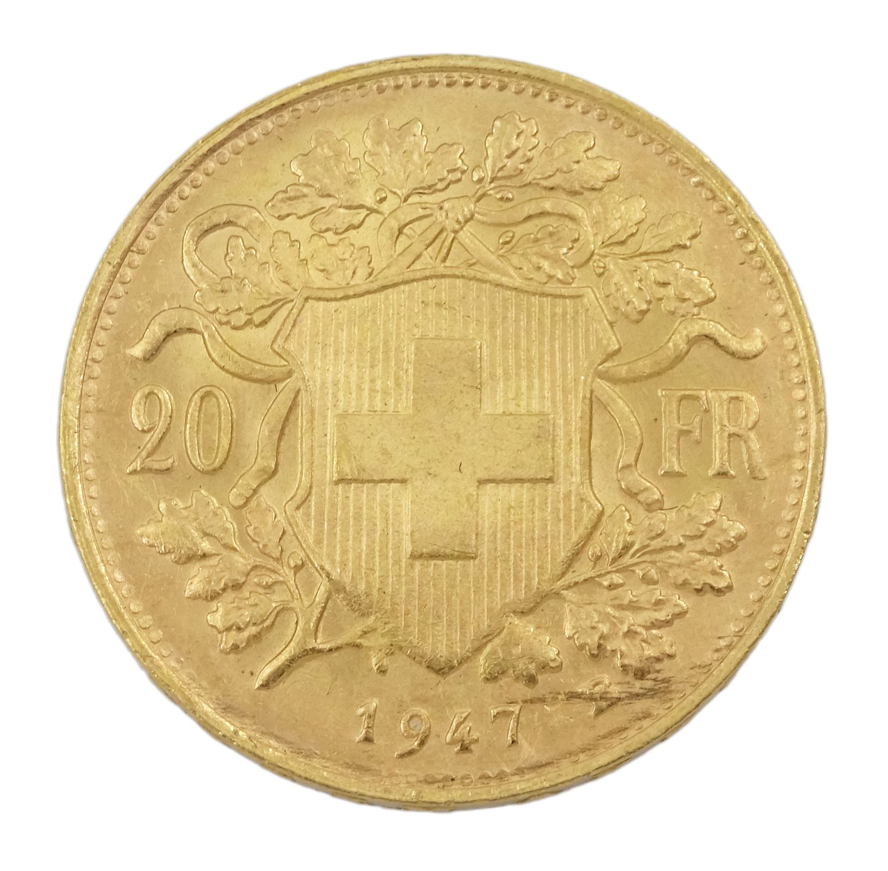 Swiss 1947 gold twenty francs coin - Image 2 of 2