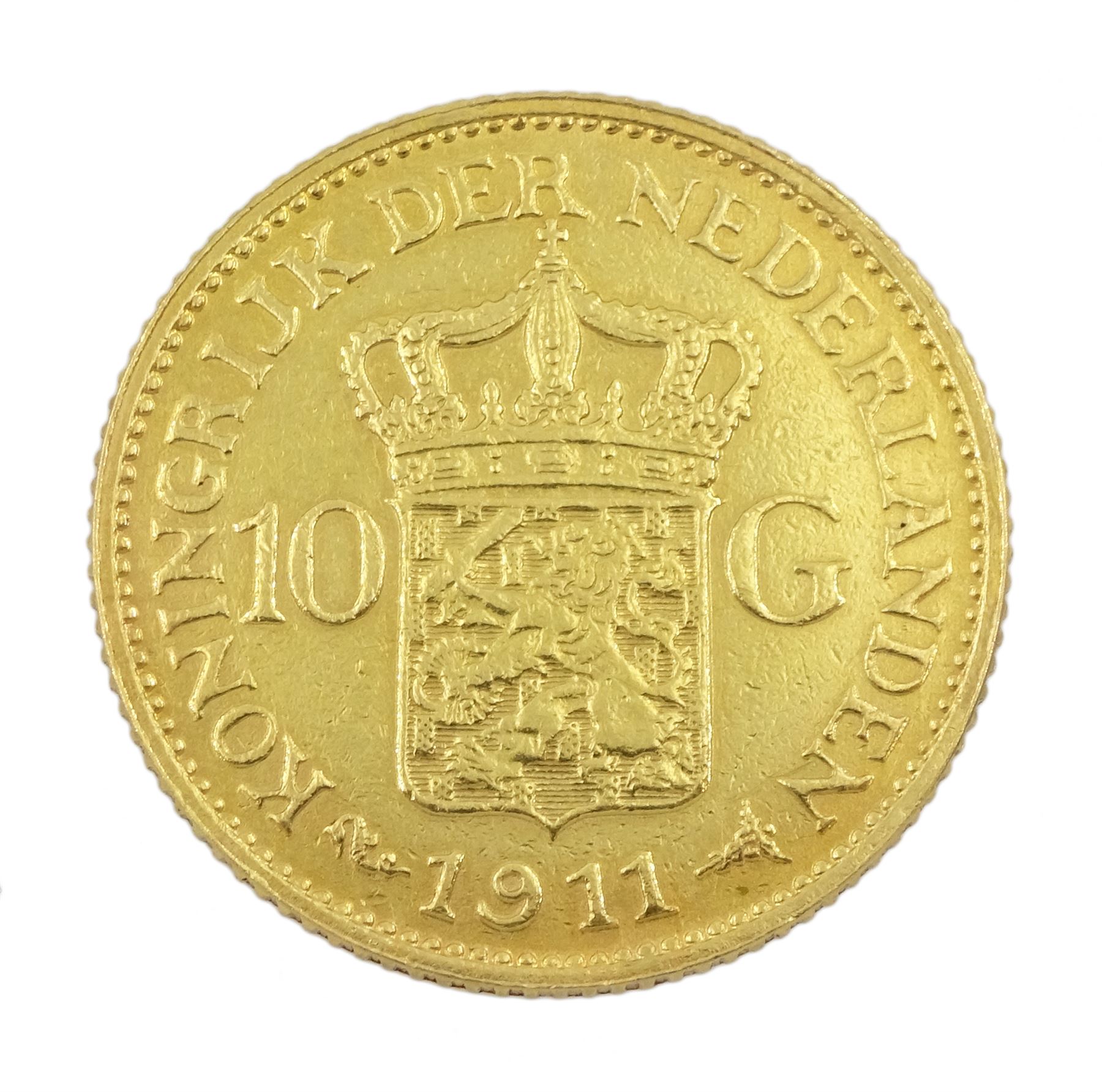 Netherlands 1911 gold ten guilders coin - Image 2 of 2