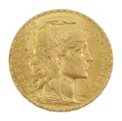 French 1908 gold twenty franc coin