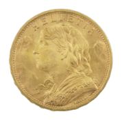 Swiss 1947 gold twenty francs coin