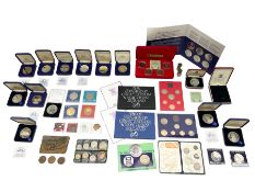 Coins and medallions including 1981 and 1982 coinage of Great Britain and Northern Ireland proof set