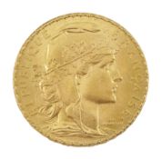 French 1908 gold twenty franc coin