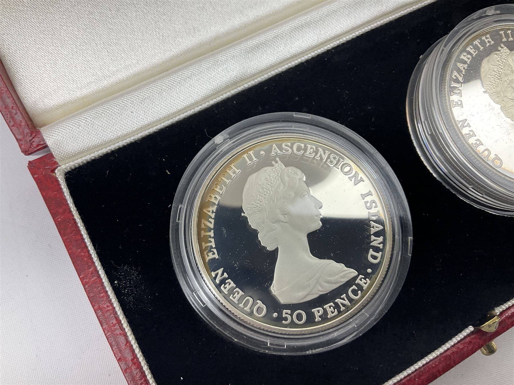 Queen Elizabeth II St. Helena and Ascension Island 1984 silver proof piedfort fifty pence two coin s - Image 5 of 6