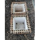Pair small square metalwork lattice planters with liners - THIS LOT IS TO BE COLLECTED BY APPOINTMEN