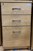 Three light oak three drawer filing pedestals - THIS LOT IS TO BE COLLECTED BY APPOINTMENT FROM DUGG