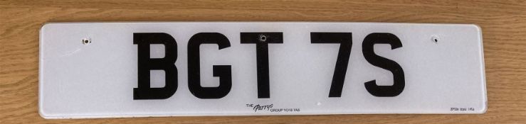 BGT 7S Cherished number plate. On Retention. Assignment Fee Paid. - THIS LOT IS TO BE COLLECTED BY A