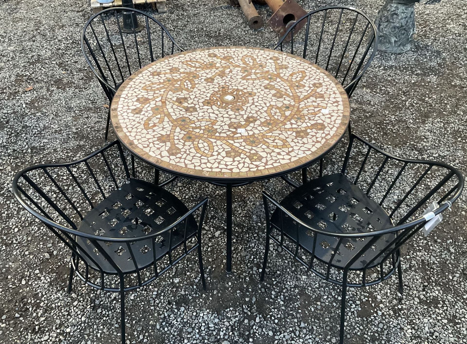 Circular metal framed garden table with mosaique top - Image 2 of 2