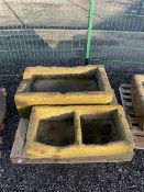 19th century two division stone trough and a medium rectangular stone trough with concrete base (2)