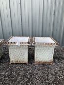 Pair square metalwork lattice planters with liners - THIS LOT IS TO BE COLLECTED BY APPOINTMENT FROM