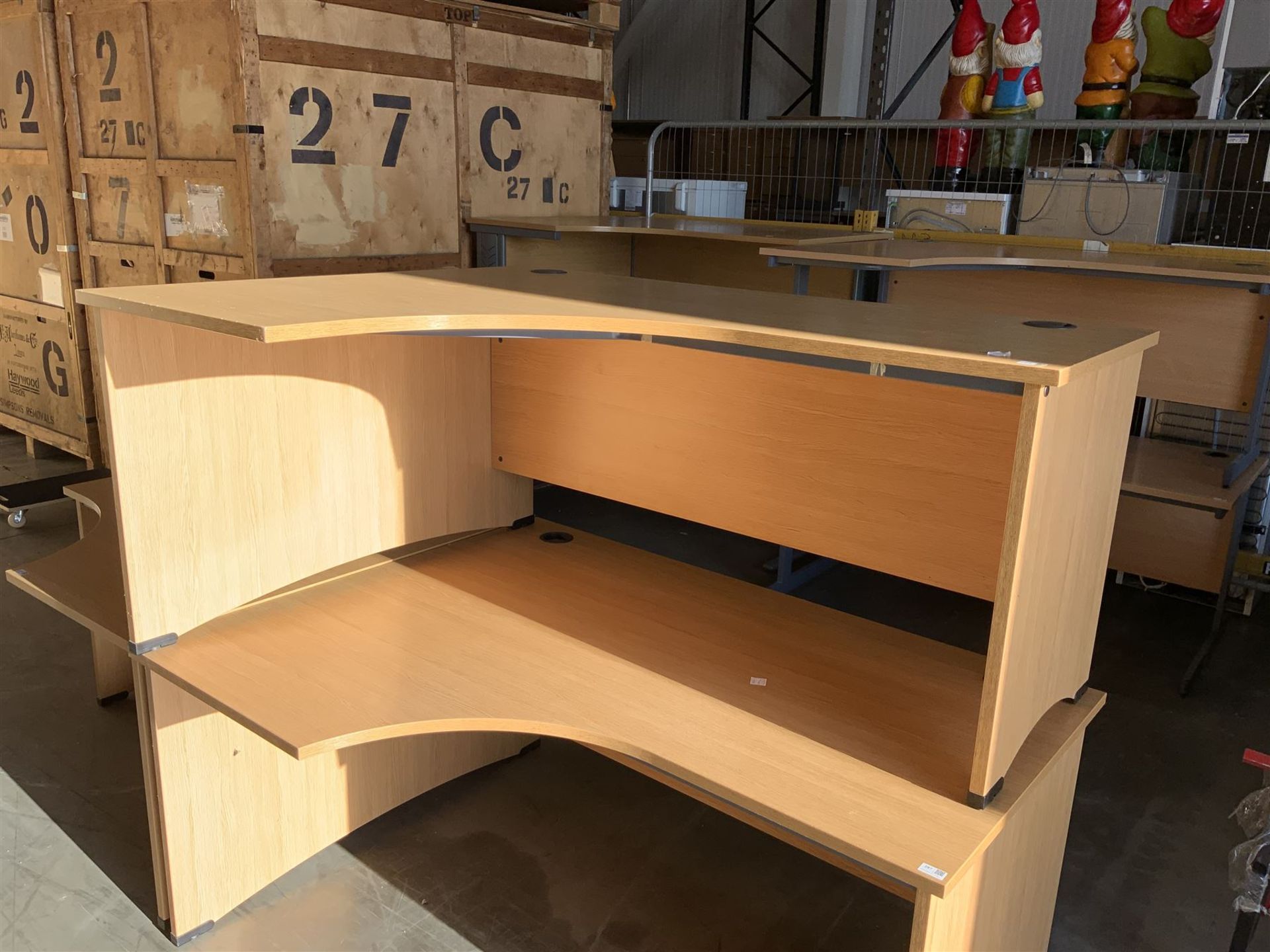 Two light oak left hand office desks and matching right hand office desk 120cm x 120cm (3) - THIS LO - Image 2 of 3