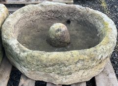 19th century hat top carved stone circular trough - THIS LOT IS TO BE COLLECTED BY APPOINTMENT FROM