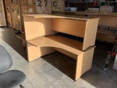 Two light oak left hand office desks and matching right hand office desk 120cm x 120cm (3) - THIS LO