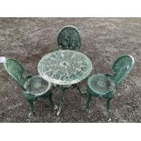 Painted aluminium circular garden table and three chairs - THIS LOT IS TO BE COLLECTED BY APPOINTMEN